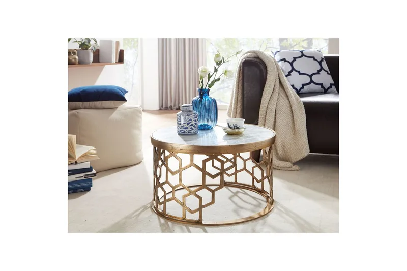 Soffbord Wohnling Rund indisk marmor bikupemönster metallram - Möbler - Vardagsrum - Soffbord & vardagsrumsbord - Soffbord