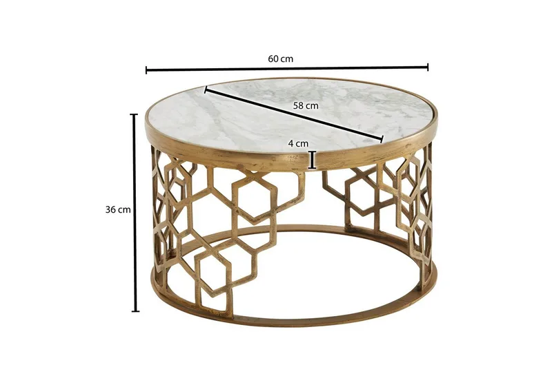 Soffbord Wohnling Rund indisk marmor bikupemönster metallram - Möbler - Vardagsrum - Soffbord & vardagsrumsbord - Soffbord