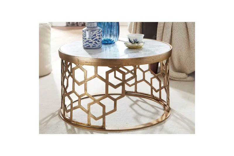 Soffbord Wohnling Rund indisk marmor bikupemönster metallram - Möbler - Vardagsrum - Soffbord & vardagsrumsbord - Soffbord