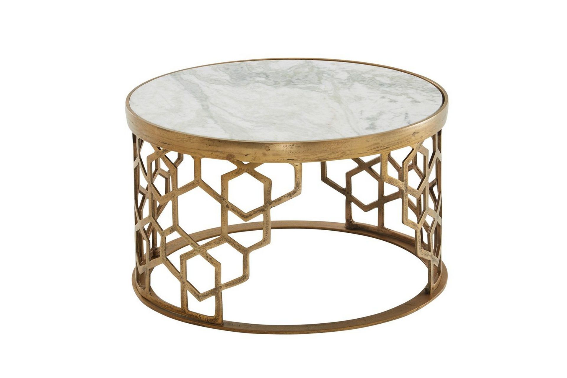 soffbord wohnling rund indisk marmor bikupemönster metallram -