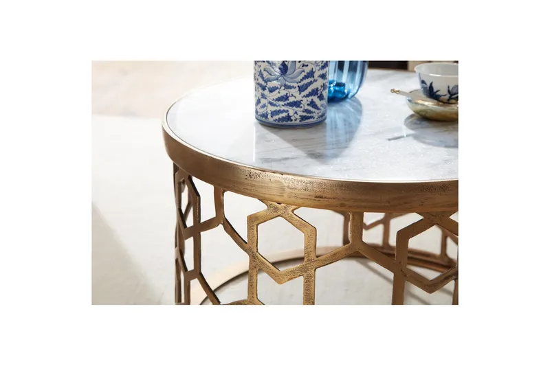 Soffbord Wohnling Rund indisk marmor bikupemönster metallram - Möbler - Vardagsrum - Soffbord & vardagsrumsbord - Soffbord