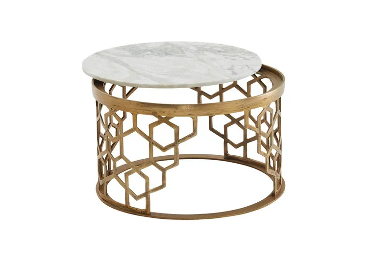 Soffbord Wohnling Rund indisk marmor bikupemönster metallram - Möbler - Vardagsrum - Soffbord & vardagsrumsbord - Soffbord
