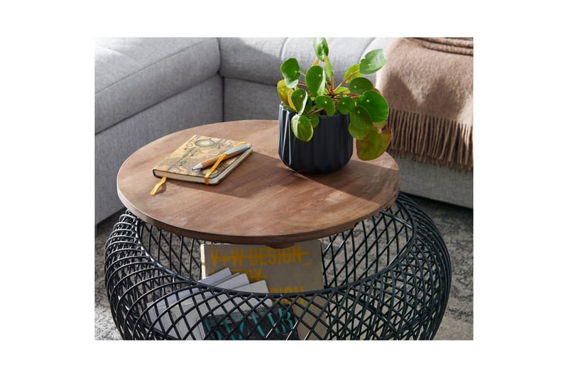 Soffbord Wohnling Rund korgstil med massivt träbordsskiva lantlig stil - Möbler - Vardagsrum - Soffbord & vardagsrumsbord - Soffbord