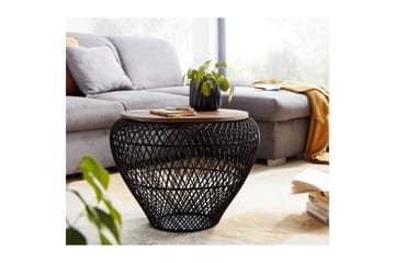 Soffbord Wohnling Rund korgstil med massivt träbordsskiva lantlig stil - Möbler - Vardagsrum - Soffbord & vardagsrumsbord - Soffbord