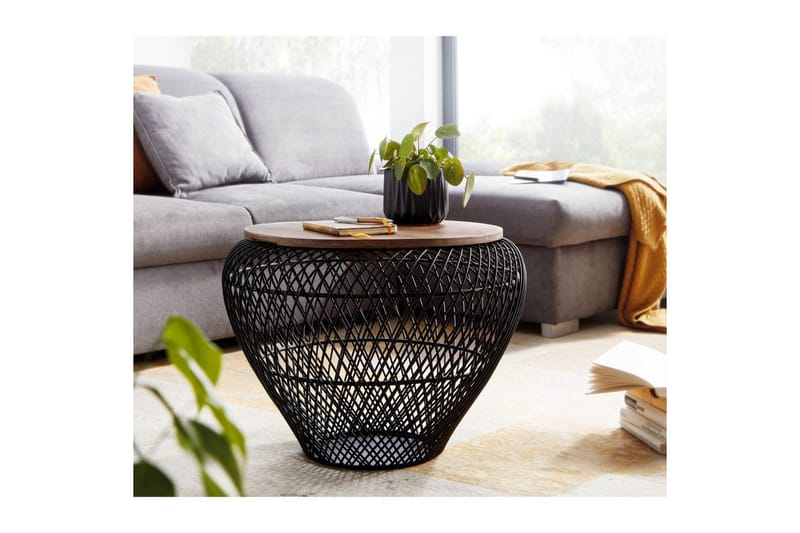 Soffbord Wohnling Rund korgstil med massivt träbordsskiva lantlig stil - Möbler - Vardagsrum - Soffbord & vardagsrumsbord - Soffbord