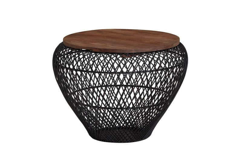 Soffbord Wohnling Rund korgstil med massivt träbordsskiva lantlig stil - Möbler - Vardagsrum - Soffbord & vardagsrumsbord - Soffbord