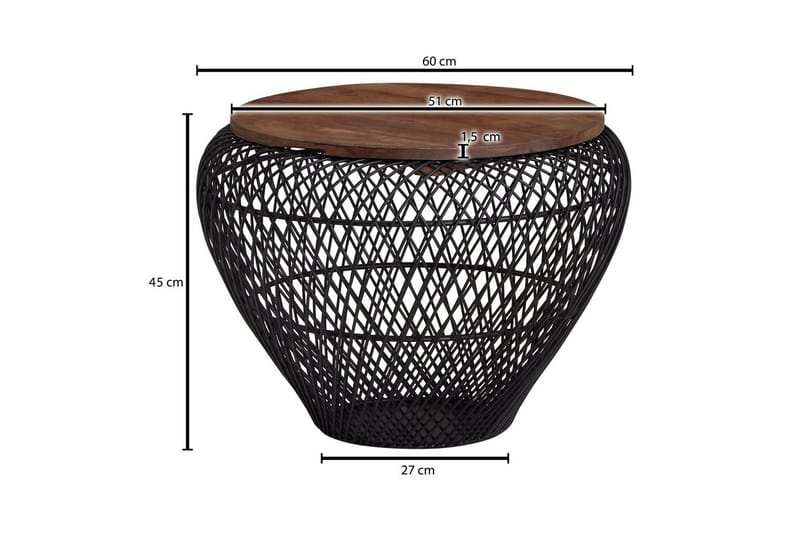 Soffbord Wohnling Rund korgstil med massivt träbordsskiva lantlig stil - Möbler - Vardagsrum - Soffbord & vardagsrumsbord - Soffbord