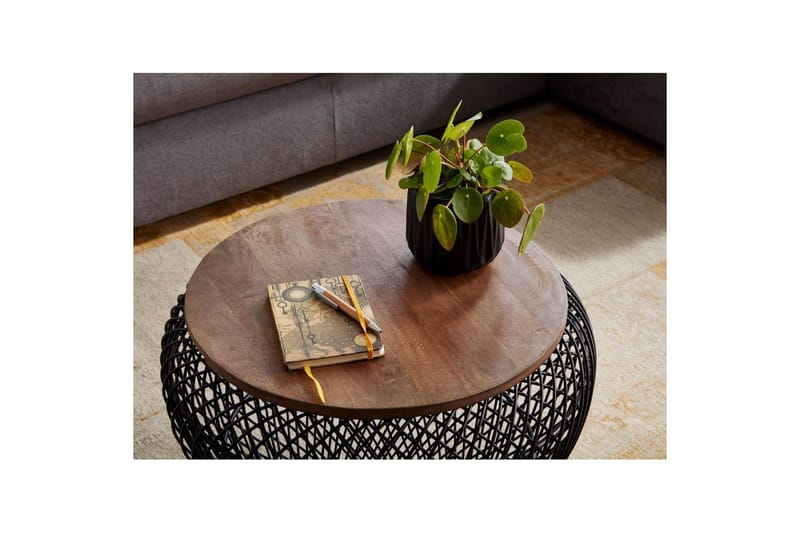 Soffbord Wohnling Rund korgstil med massivt träbordsskiva lantlig stil - Möbler - Vardagsrum - Soffbord & vardagsrumsbord - Soffbord