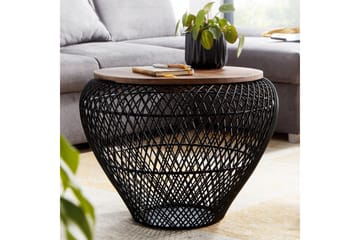 Soffbord Wohnling Rund korgstil med massivt träbordsskiva lantlig stil - Möbler - Vardagsrum - Soffbord & vardagsrumsbord - Soffbord
