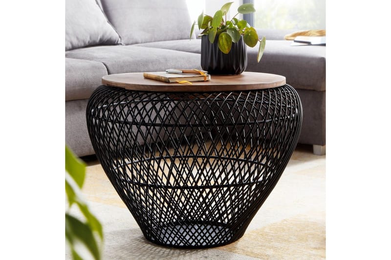 Soffbord Wohnling Rund korgstil med massivt träbordsskiva lantlig stil - Möbler - Vardagsrum - Soffbord & vardagsrumsbord - Soffbord