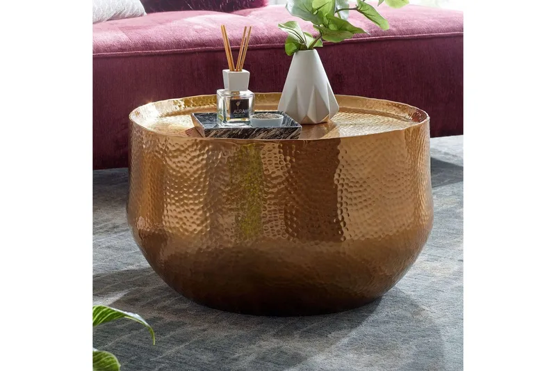 Soffbord Wohnling rund metall 60 cm hamrat utseende, orientalisk stil Guld - Guld - Möbler - Vardagsrum - Soffbord & vardagsrumsbord - Soffbord