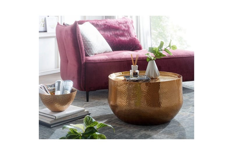 Soffbord Wohnling rund metall 60 cm hamrat utseende, orientalisk stil Guld - Guld - Möbler - Vardagsrum - Soffbord & vardagsrumsbord - Soffbord