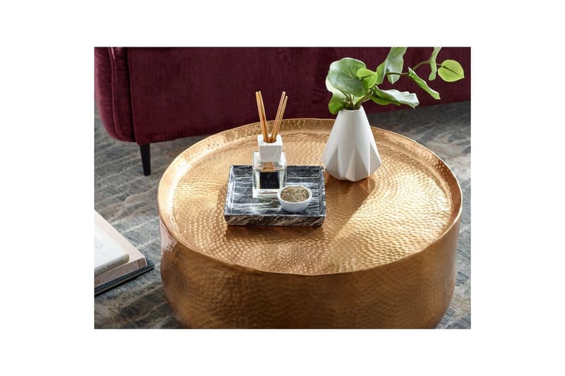 Soffbord Wohnling rund metall 60 cm hamrat utseende, orientalisk stil Guld - Guld - Möbler - Vardagsrum - Soffbord & vardagsrumsbord - Soffbord