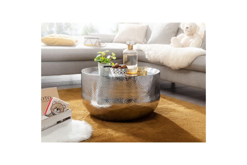 Soffbord Wohnling rund metall 60 cm hamrat utseende, orientalisk stil Silver - Silver - Möbler - Vardagsrum - Soffbord & vardagsrumsbord - Soffbord