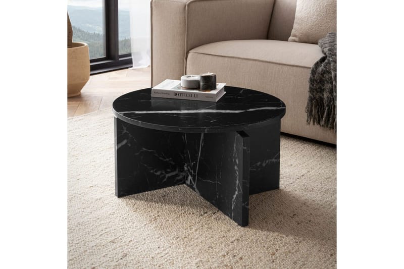 Soffbord Wohnling Rund stensikt stil modern look 60 cm, Marmor Svart - 60 cm, Marmor Svart - Möbler - Vardagsrum - Soffbord & vardagsrumsbord - Soffbord