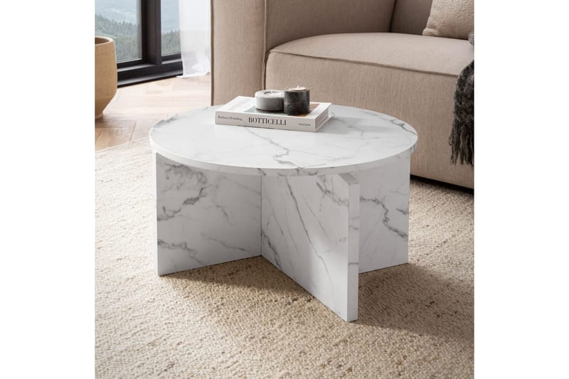 Soffbord Wohnling Rund stensikt stil modern look 60 cm, Marmor Vit - 60 cm, Marmor Vit - Möbler - Vardagsrum - Soffbord & vardagsrumsbord - Soffbord