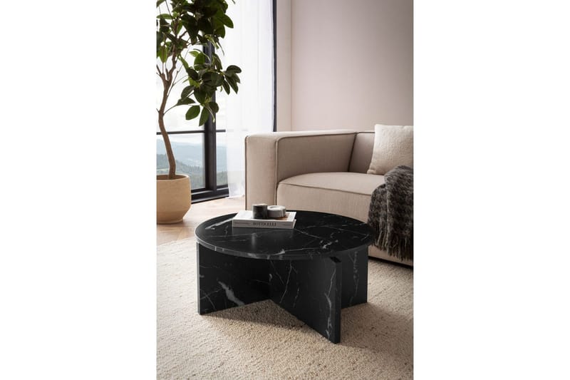 Soffbord Wohnling Rund stensikt stil modern look 70 cm, Marmor Svart - 70 cm, Marmor Svart - Möbler - Vardagsrum - Soffbord & vardagsrumsbord - Soffbord