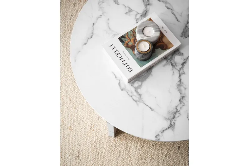 Soffbord Wohnling Rund stensikt stil modern look 70 cm, Marmor Vit - 70 cm, Marmor Vit - Möbler - Vardagsrum - Soffbord & vardagsrumsbord - Marmorbord