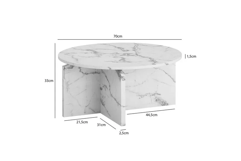 Soffbord Wohnling Rund stensikt stil modern look 70 cm, Marmor Vit - 70 cm, Marmor Vit - Möbler - Vardagsrum - Soffbord & vardagsrumsbord - Marmorbord