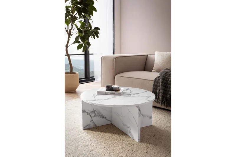 Soffbord Wohnling Rund stensikt stil modern look 70 cm, Marmor Vit - 70 cm, Marmor Vit - Möbler - Vardagsrum - Soffbord & vardagsrumsbord - Marmorbord