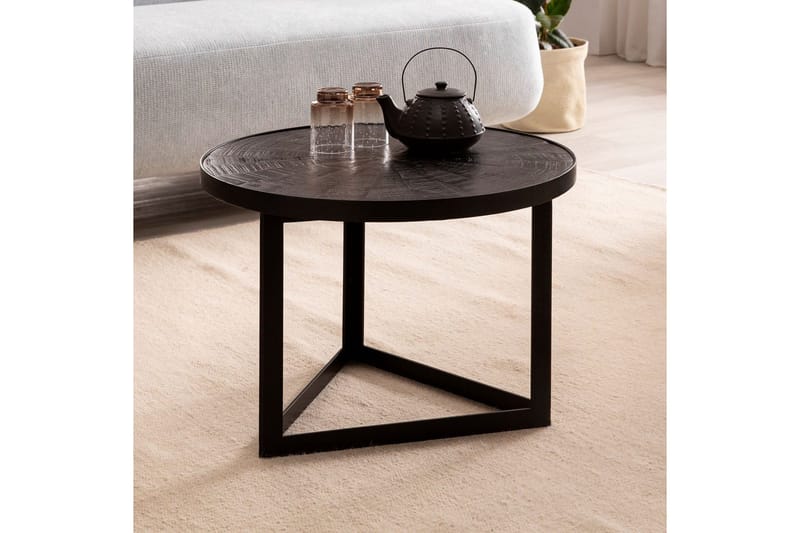 Soffbord Wohnling Runt massivt trä med stenfinish modern metallram - Möbler - Vardagsrum - Soffbord & vardagsrumsbord - Soffbord