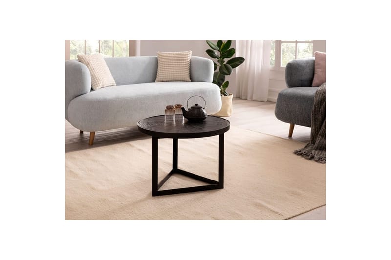 Soffbord Wohnling Runt massivt trä med stenfinish modern metallram - Möbler - Vardagsrum - Soffbord & vardagsrumsbord - Soffbord