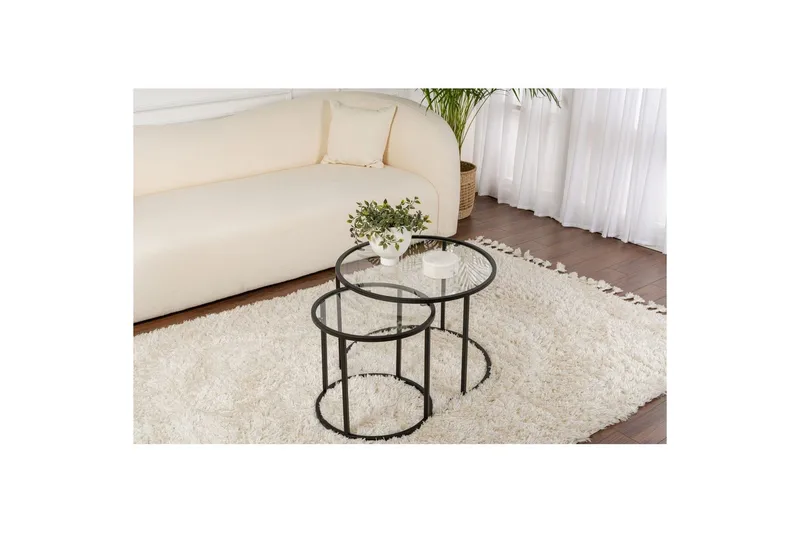 Soffbordset 2 delar Rikiya Små Svart Transparent - Svart Transparent - Möbler - Vardagsrum - Soffbord & vardagsrumsbord - Satsbord