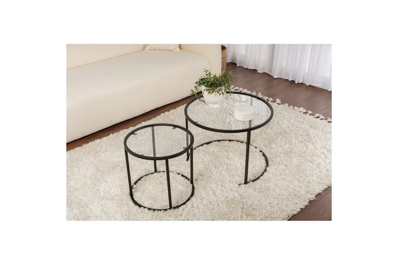 Soffbordset 2 delar Rikiya Små Svart Transparent - Svart Transparent - Möbler - Vardagsrum - Soffbord & vardagsrumsbord - Satsbord
