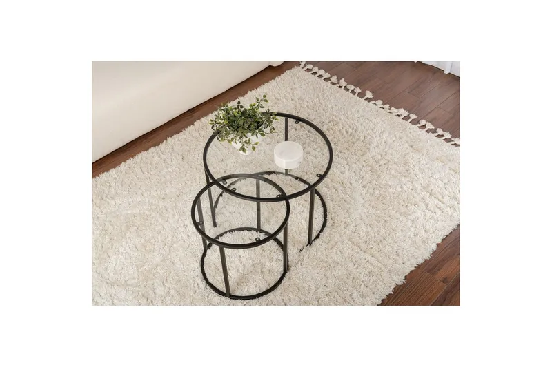 Soffbordset 2 delar Rikiya Små Svart Transparent - Svart Transparent - Möbler - Vardagsrum - Soffbord & vardagsrumsbord - Satsbord