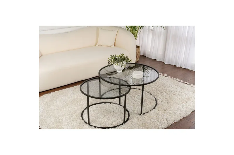 Soffbordset 2 delar Rikiya Svart Grå - Svart Grå - Möbler - Vardagsrum - Soffbord & vardagsrumsbord - Satsbord