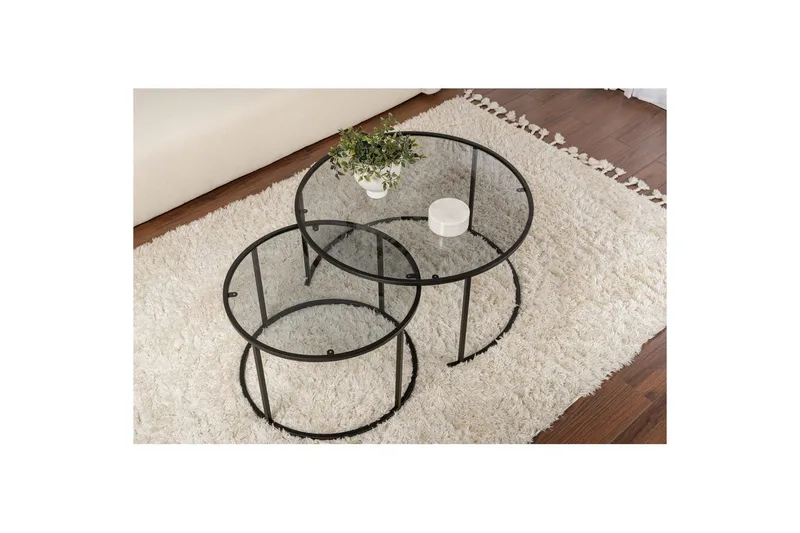 Soffbordset 2 delar Rikiya Svart Grå - Svart Grå - Möbler - Vardagsrum - Soffbord & vardagsrumsbord - Satsbord