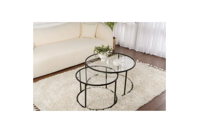 Soffbordset 2 delar Rikiya Svart Transparent - Svart Transparent - Möbler - Vardagsrum - Soffbord & vardagsrumsbord - Satsbord