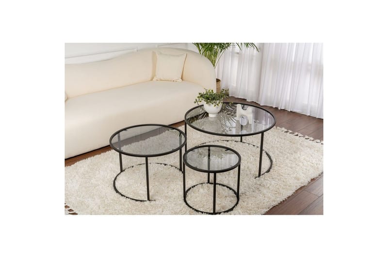 Soffbordset 3 delar Rikiya Svart Grå - Svart Grå - Möbler - Vardagsrum - Soffbord & vardagsrumsbord - Satsbord