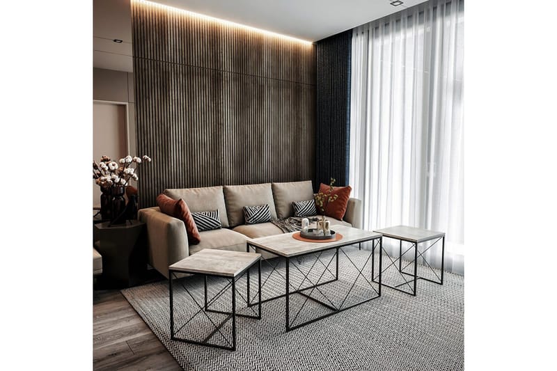 Soffbordssats Defneia Ljusgrå / Svart - Ljusgrå / Svart - Möbler - Vardagsrum - Soffbord & vardagsrumsbord - Satsbord