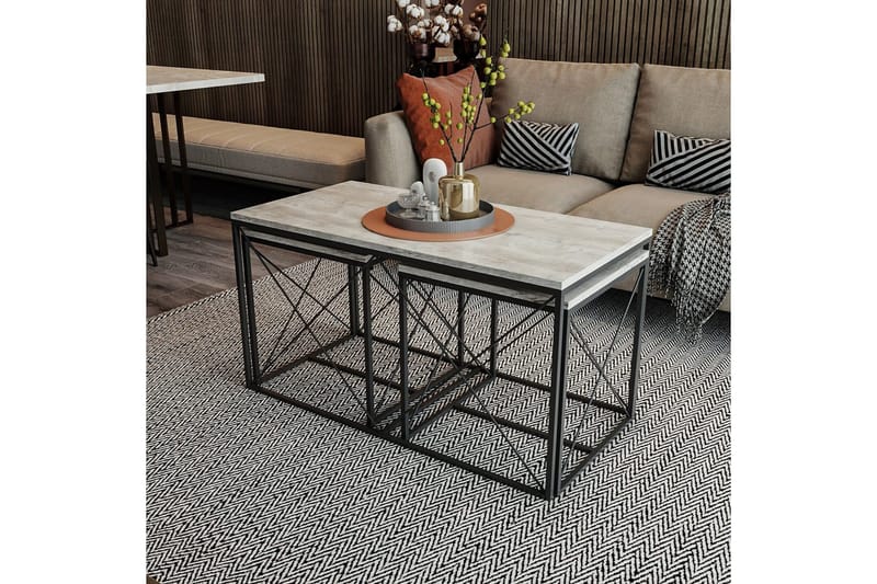 Soffbordssats Defneia Ljusgrå / Svart - Ljusgrå / Svart - Möbler - Vardagsrum - Soffbord & vardagsrumsbord - Satsbord