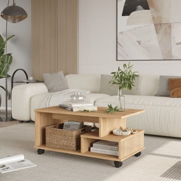 Solven 90x42,5x51 cm Rektangulärt Soffbord med Hyllor och Hjul i Ek - Brun - Möbler - Vardagsrum - Soffbord & vardagsrumsbord - Soffbord