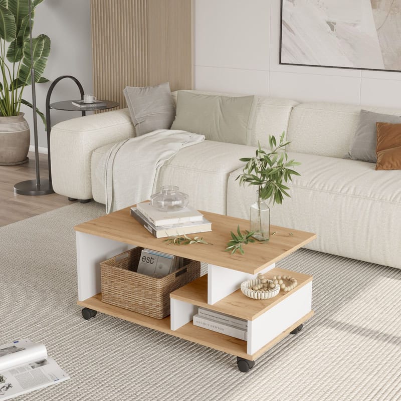 Solven Soffbord 90x42,5x51 cm - Ek och vitt - Möbler - Vardagsrum - Soffbord & vardagsrumsbord - Soffbord