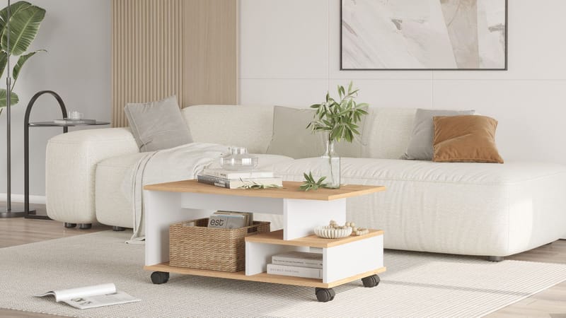 Solven Soffbord 90x42,5x51 cm - Ek och vitt - Möbler - Vardagsrum - Soffbord & vardagsrumsbord - Soffbord