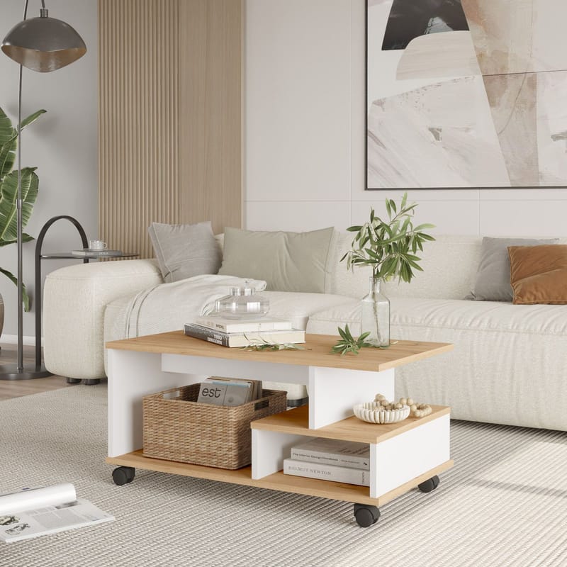 Solven Soffbord 90x42,5x51 cm - Ek och vitt - Möbler - Vardagsrum - Soffbord & vardagsrumsbord - Soffbord