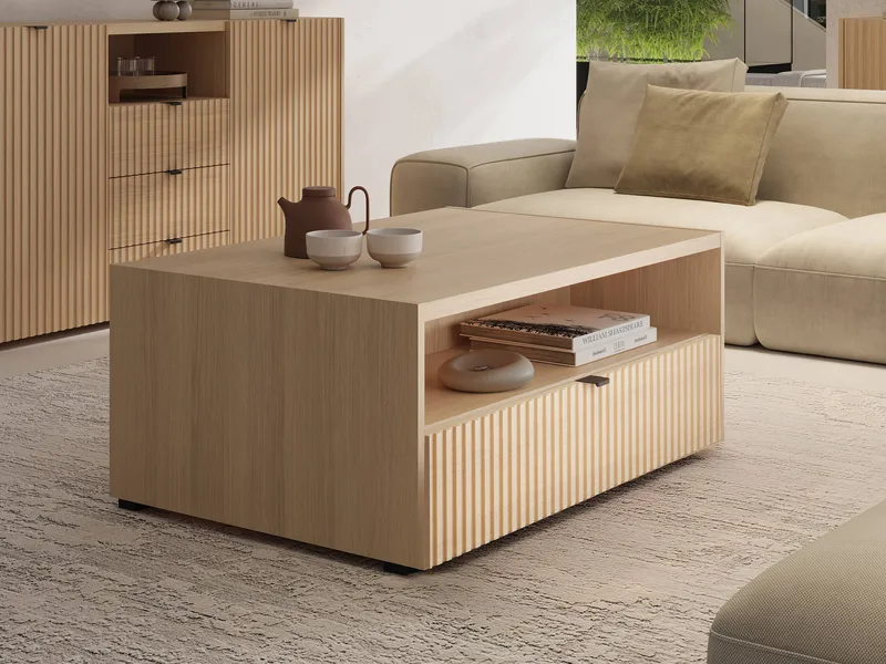 Sovren 100 cm Rektangulärt Soffbord med Lådor i Trä - Beige - Möbler - Vardagsrum - Soffbord & vardagsrumsbord - Soffbord