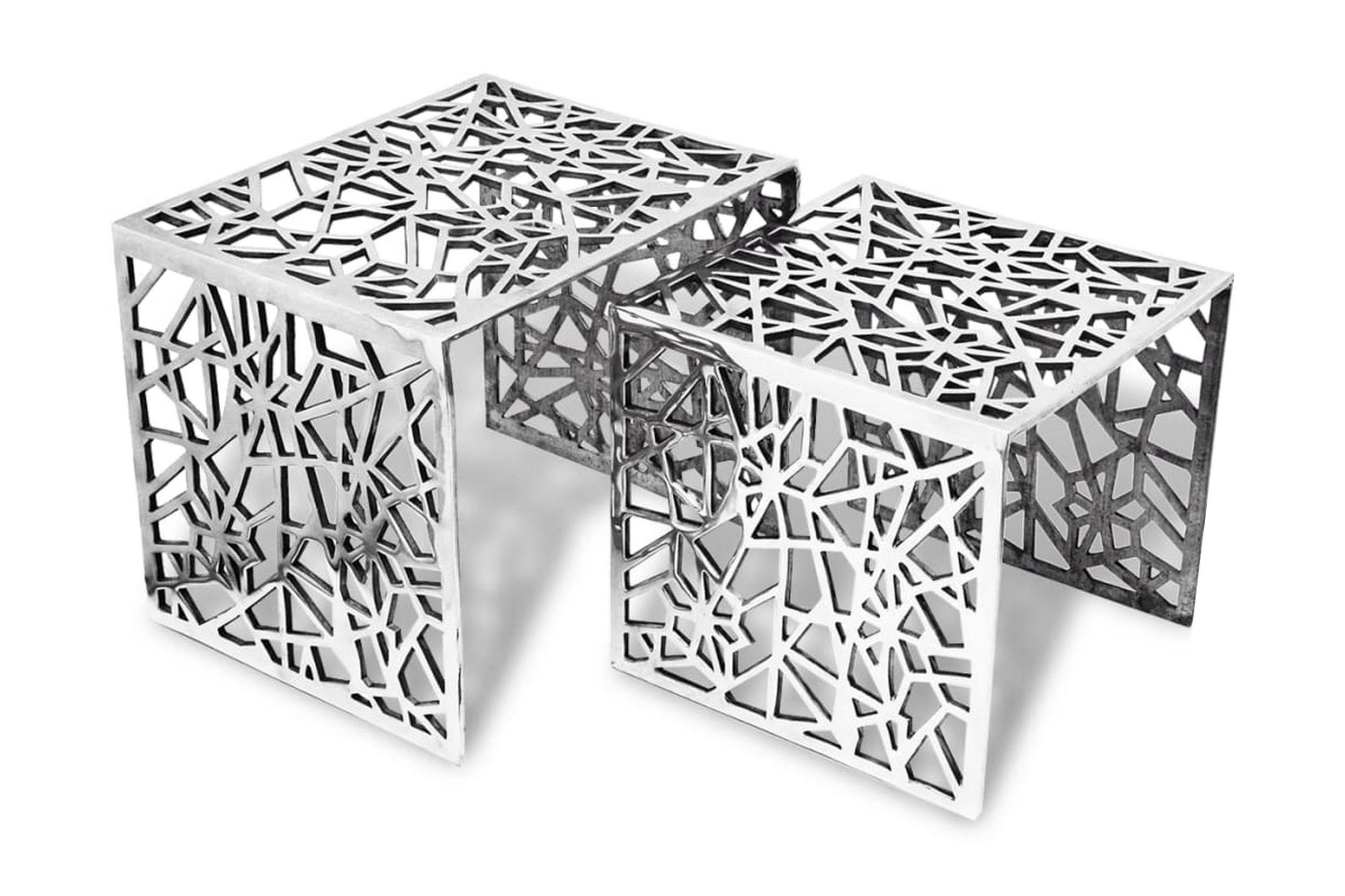 Tvådelat sats-sidobord fyrkantigt aluminium silver – Silver