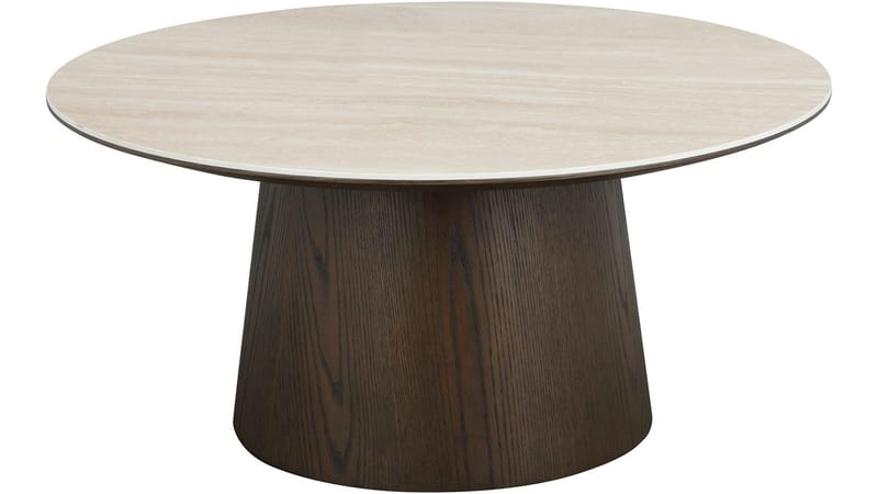 Ullern 90 cm Runt Soffbord i Keramik med Träunderrede, Ljusbeige