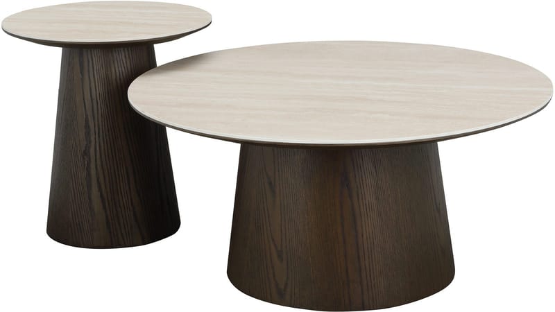 Ullern 90 cm Runt Soffbord i Keramik med Träunderrede - Ljusbeige - Möbler - Vardagsrum - Soffbord & vardagsrumsbord - Soffbord