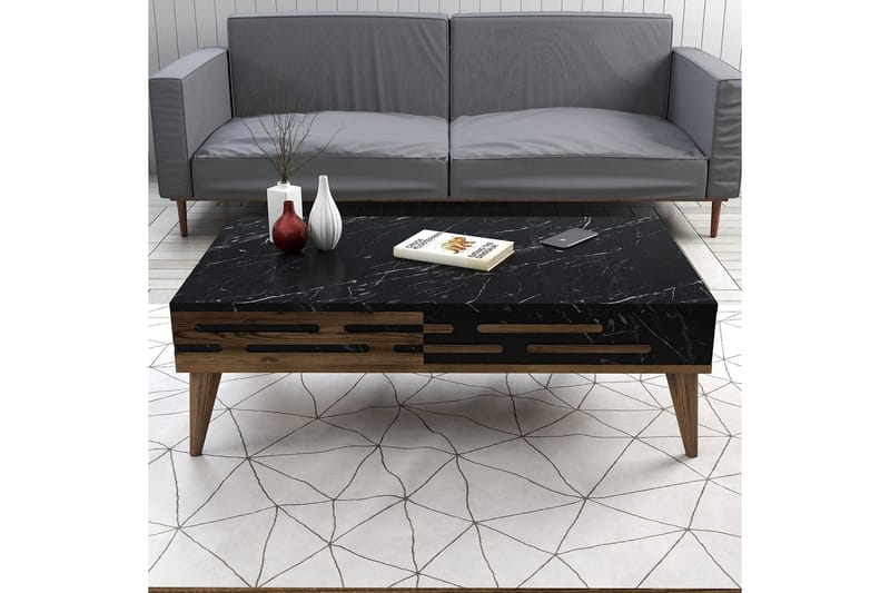 Valensiya Soffbord 105 cm - Valnöt/Svart/Marmor - Möbler - Vardagsrum - Soffbord & vardagsrumsbord - Soffbord