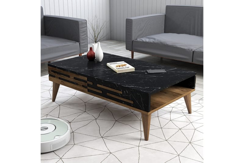 Valensiya Soffbord 105 cm - Valnöt/Svart/Marmor - Möbler - Vardagsrum - Soffbord & vardagsrumsbord - Soffbord