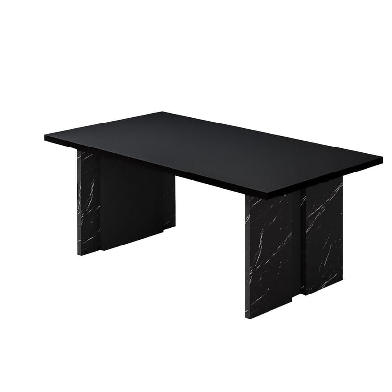 Valto Rektangulärt Soffbord 90 cm i Trä med Marmor-utseende, Svart