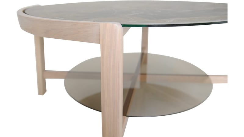 Vasa Ø90 cm Runt Soffbord med Förvaring i Glas med Träben - Brungrå - Möbler - Vardagsrum - Soffbord & vardagsrumsbord - Soffbord