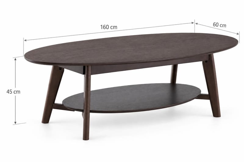 Velo Ovalt Soffbord med Hylla 160x60 cm med Trä- och Rökt Ek-utseende - Rökt ek - Möbler - Vardagsrum - Soffbord & vardagsrumsbord - Soffbord