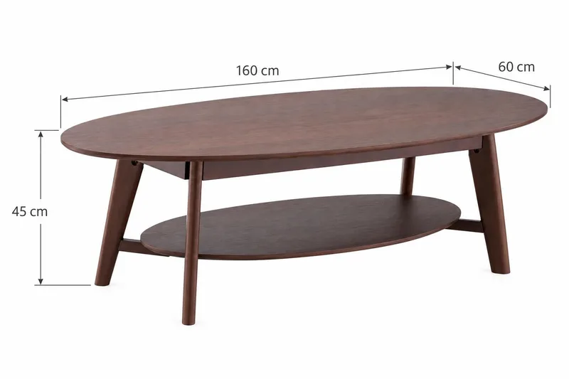 Velo Ovalt Soffbord med Hylla 160x60 cm med Trä- och Valnötsutseende - Brun - Möbler - Vardagsrum - Soffbord & vardagsrumsbord - Soffbord