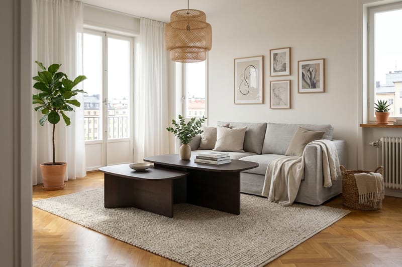 Vento Ovalt Soffbord 90x60 cm med Trä- och Rökt Ek-utseende - Mörkbrun - Möbler - Vardagsrum - Soffbord & vardagsrumsbord - Soffbord